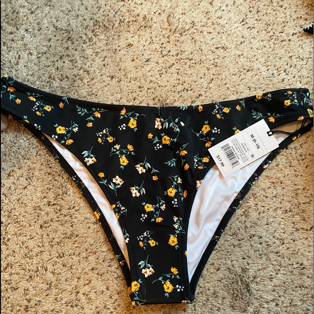 Black and Yellow Floral Bikini Bottoms